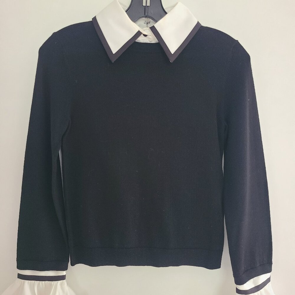 ALICE + OLIVIA Justina Collared Sweater Black/White Combo Size XS